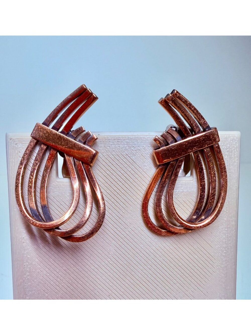 Renoir Copper Modernist Clip-On Earrings Mid-Century Vintage Jewelry